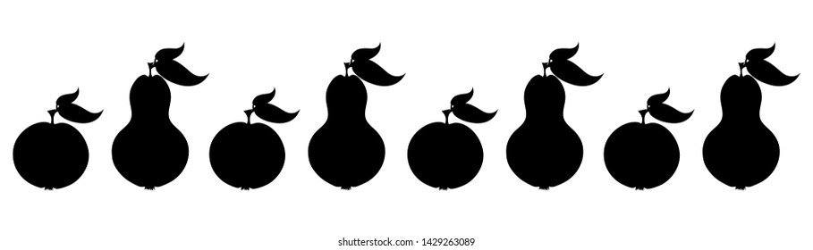 Vector silhouette of painted pear and apple on white background.Symbol of fruit, food,vegetarian,vegan.