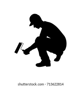 Vector silhouette of a painter. Isolated vector on white background.