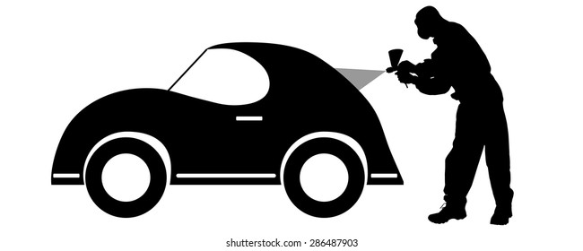 Vector silhouette of a painter who squirts car.