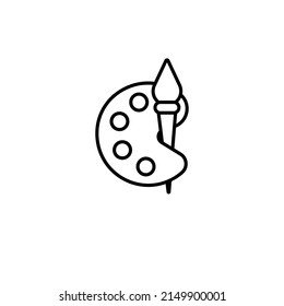 Silueta vectorial de una paleta con un pincel. Icono aislado en fondo blanco