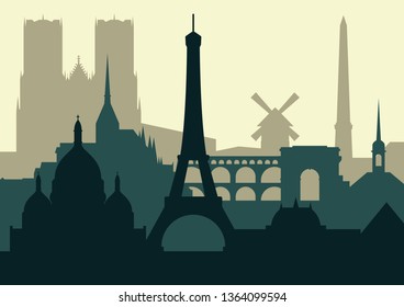 Vector silhouette of Paris - Landscape format
