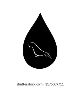 Vector silhouette of the parrot in the drop on white background.