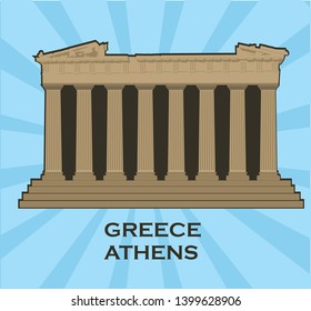 Vector silhouette of the Parthenon ruin at the Acropolis Citadel, Athens, Greece. Building Landmark Vector. Parthenon from Greek ancient national landmark in retro style. Temple. Unesco