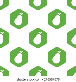 Vector silhouette of pear in hexagon, repeated on white background