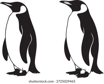 Vector silueta de un pingüino en negro. Forma simple del pájaro aislado en el fondo blanco. Perfecto para la vida silvestre, la Antártida, la naturaleza, el zoológico, la educación y proyectos de diseño.