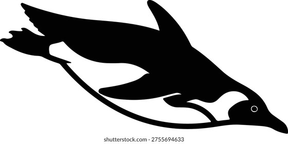Vector silhouette penguin swimming in ocean illustration