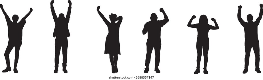 vector, silhouette of a  people with arms raised