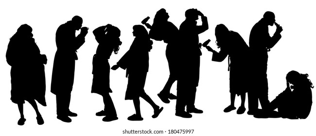 Vector silhouette of a people in a bathrobe on a white background. 