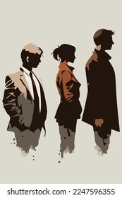 Vector silhouette of people in a business suit standing sideways