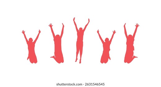 Vector silhouette of people celebrating Youth Day with raised hands and festive poses representing energy, freedom, joy, and cultural celebration in editable format
