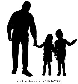 Vector silhouette of people with children on white background.