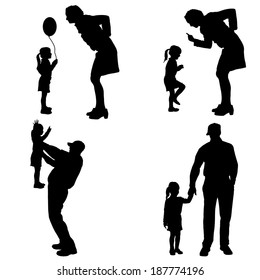 Vector silhouette of people with children in various situations.