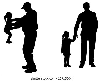 Vector silhouette of people with children in various situations.