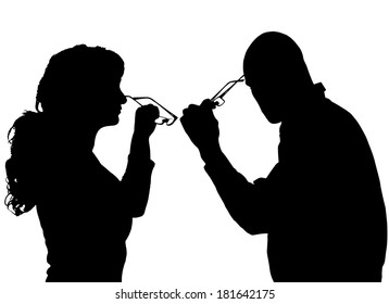 Vector silhouette of people in different situations.