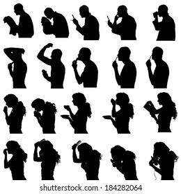 Vector silhouette of people in different situations.