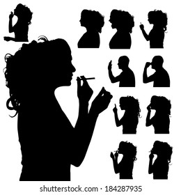 Vector silhouette of people in different situations.