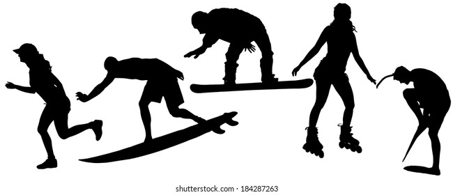Vector silhouette of people in different sport.