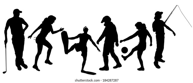 Vector silhouette of people in different sport.