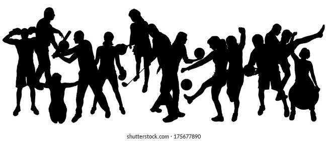 Vector silhouette of people in different sports.