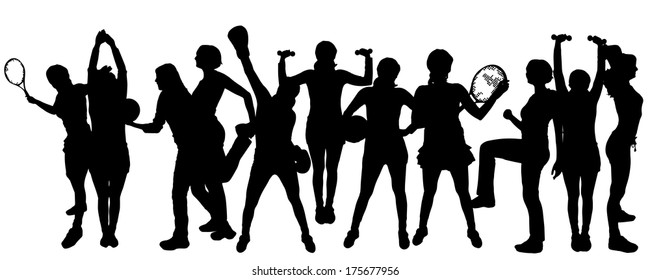 Vector silhouette of people in different sports.