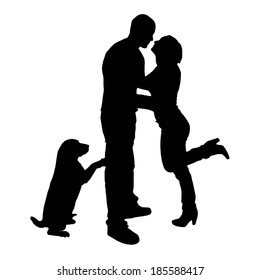 Vector silhouette of the people with the dog.