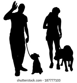 Vector silhouette of a people with a dog.
