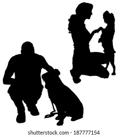Vector silhouette of a people with a dog.