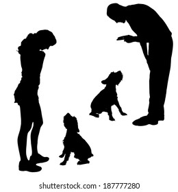 Vector silhouette of a people with a dog.