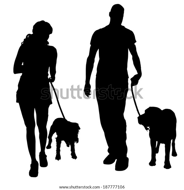 Vector Silhouette People Dog Stock Vector (Royalty Free) 187777106 ...