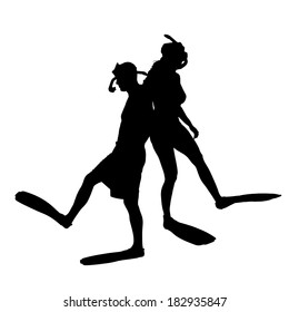 Vector silhouette of a people with flippers and a snorkel.