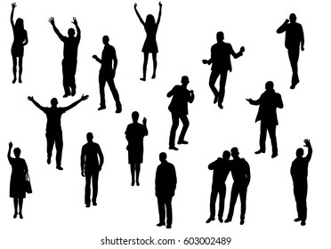 Vector, silhouette people are happy dancing, isolated, collection