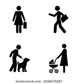 Icono de Personas de silueta de Vector en negro sobre fondo blanco
