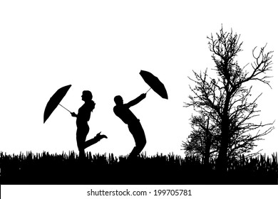 Vector silhouette of a people in nature. 