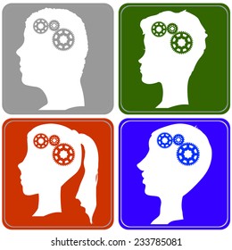 Vector silhouette of a people on colored background.