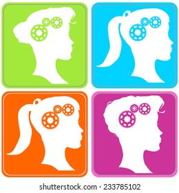 Vector silhouette of a people on colored background.