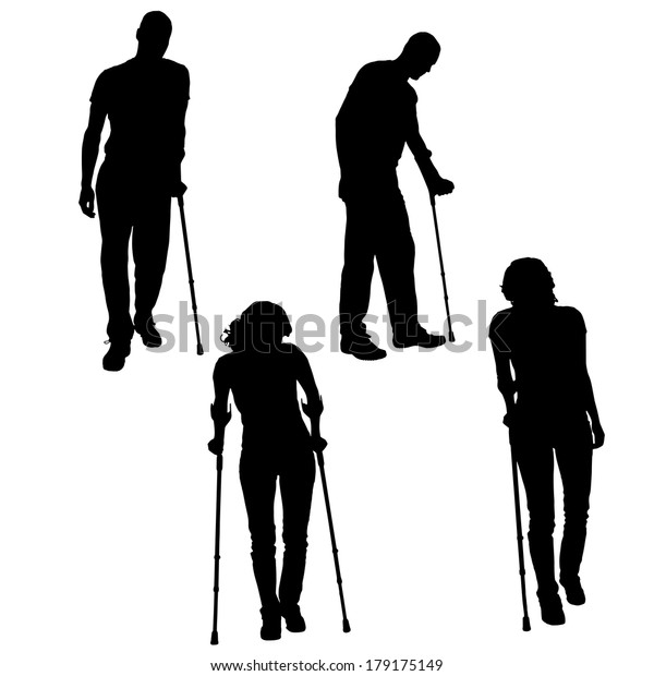 Vector Silhouette People On Crutches On Stock Vector (Royalty Free ...