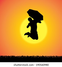 Vector silhouette of people on a orange background.