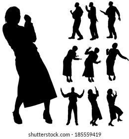 Vector silhouette of people on a white background.