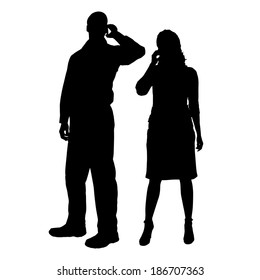 Vector Silhouette Of People On A White Background.