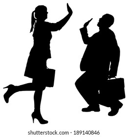 Vector silhouette of a people on a white background.