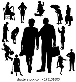 Vector silhouette of people on a white background.