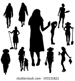 Vector silhouette of people on a white background.