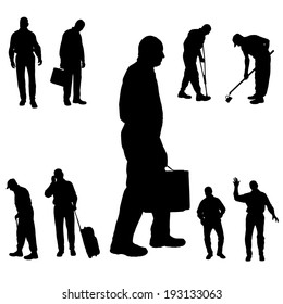 Vector silhouette of people on a white background.