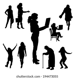 Vector silhouette of people on a white background.