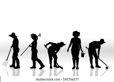 Vector silhouette of people on a white background.