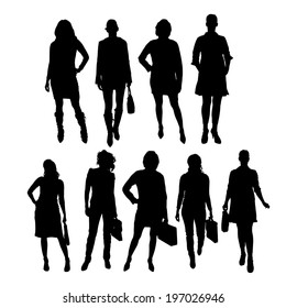 Vector silhouette of people on a white background.
