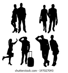 Vector silhouette of people on a white background.