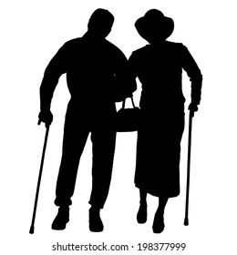 Vector silhouette of a people on a white background.