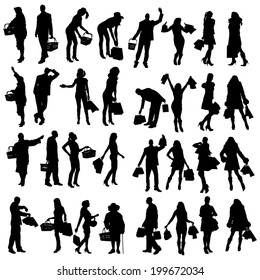 Vector silhouette of people on a white background.