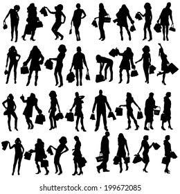 Vector silhouette of people on a white background.